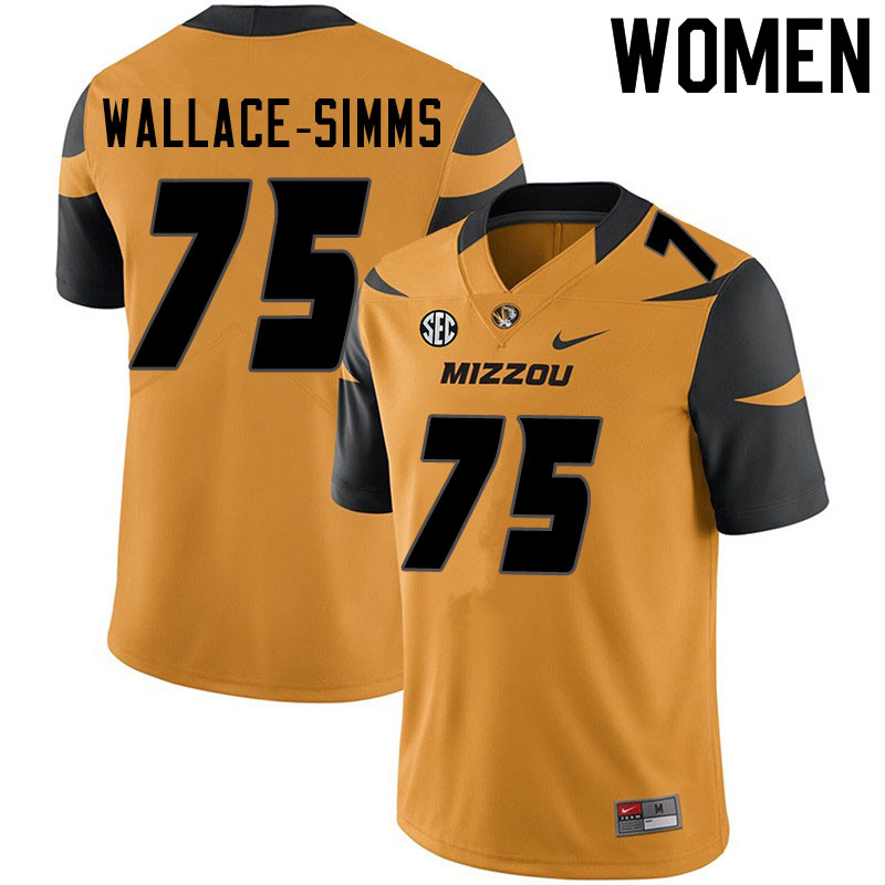Women #75 Tre'Vour Wallace-Simms Missouri Tigers College Football Jerseys Sale-Yellow - Click Image to Close